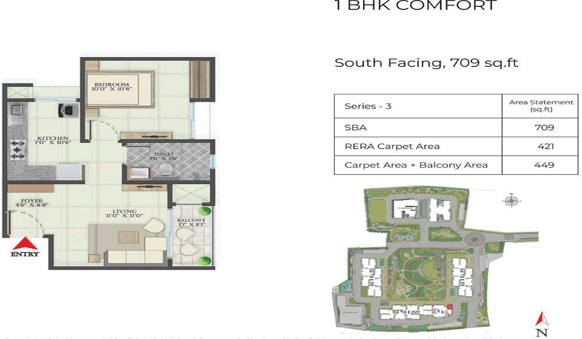 1BHK Floor Plan Abhee Aaria in Gunjur Road, Bangalore