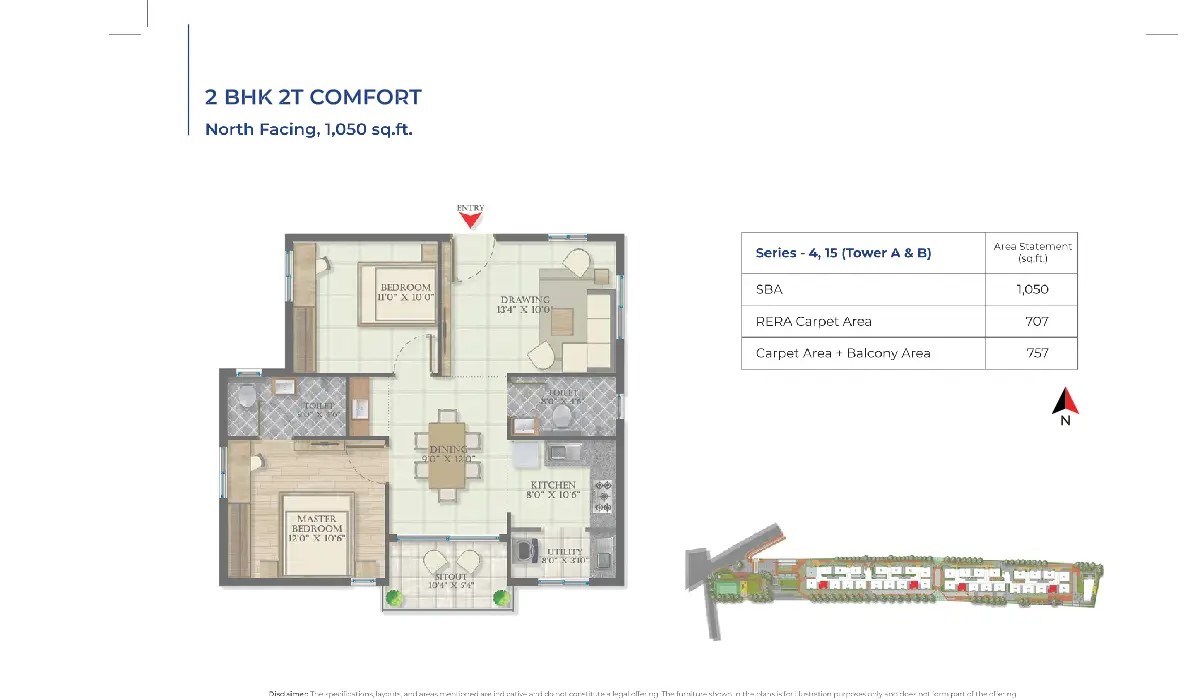 2BHK Floor Plan Abhee Serenity Springs in Bommasandra, Bangalore
