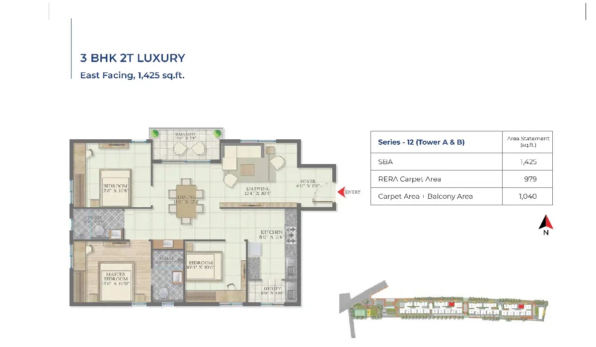 3BHK Floor Plan Abhee Serenity Springs in Bommasandra, Bangalore