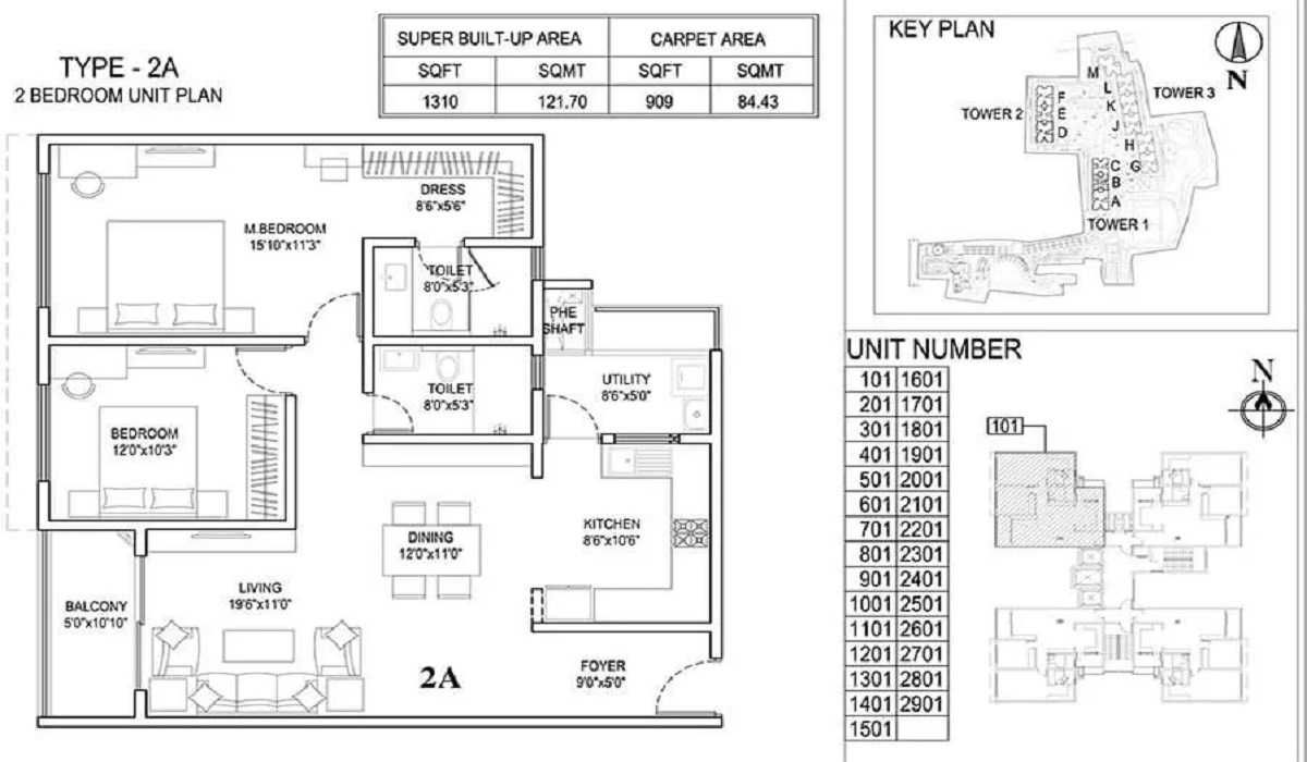 2BHK Floor Plan Adarsh Park Heights in Gunjur, Bangalore