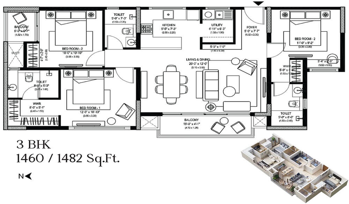 3BHK Floor Plan ARATT Alchemy One on Madras Road, Bangalore