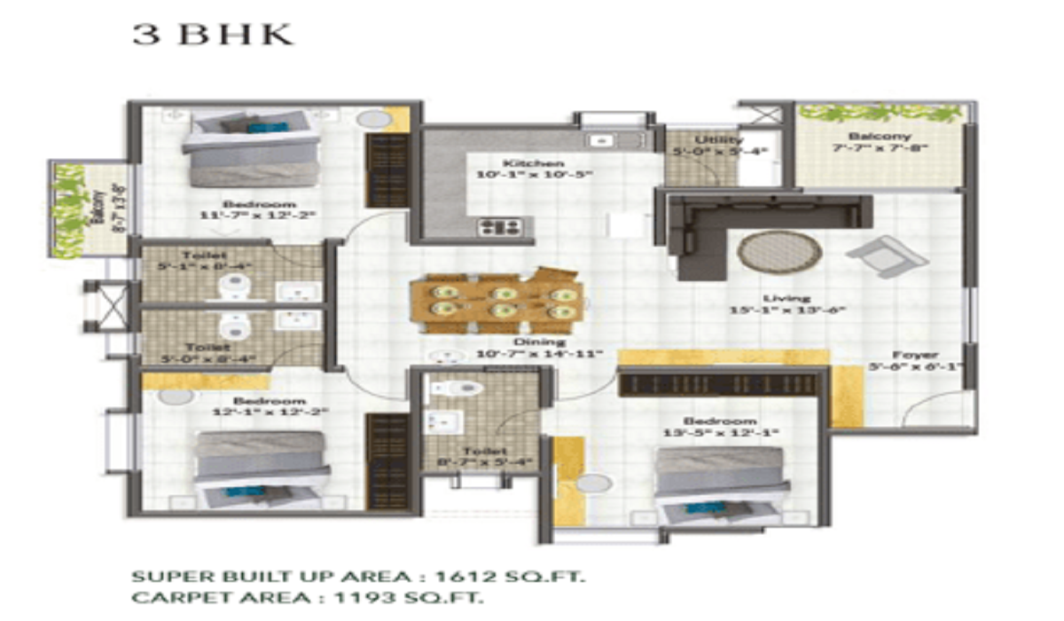 3BHK Floor plan ARATT Cityscapes in Budigere Cross, Bangalore