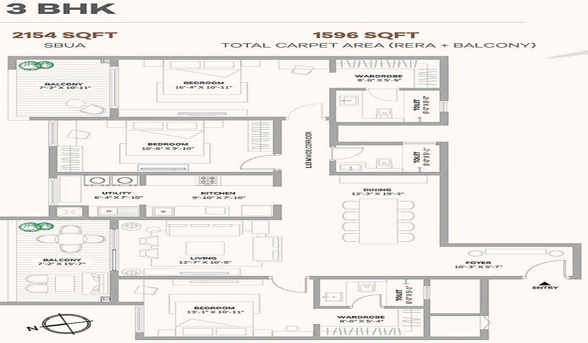 3BHK Floor Plan Assetz 66 & Shibui in Whitefield, Bangalore