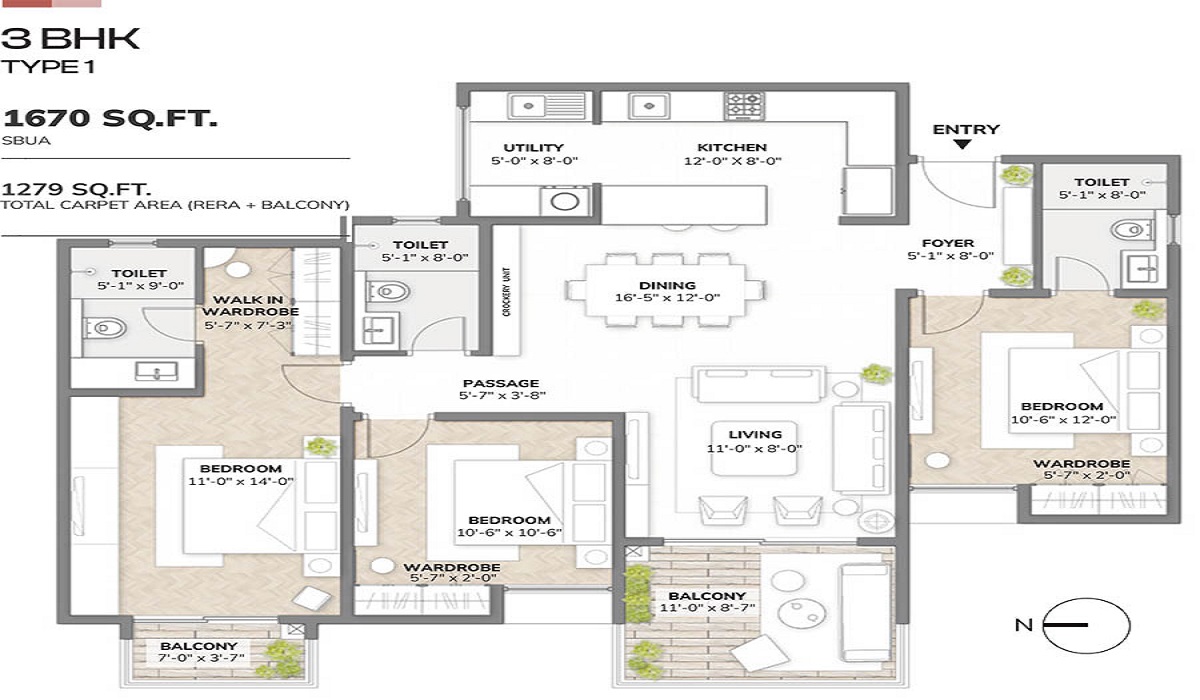 3BHK Floor Plan Assetz Sora and Saki in Bagalur, KIADB Aerospace Park, Bangalore
