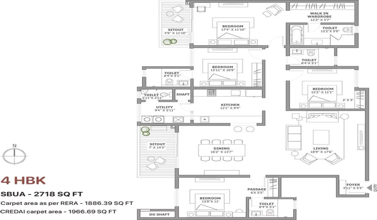 4BHK Floor Plan Assetz Soho & Sky in Jakkur, Bangalore
