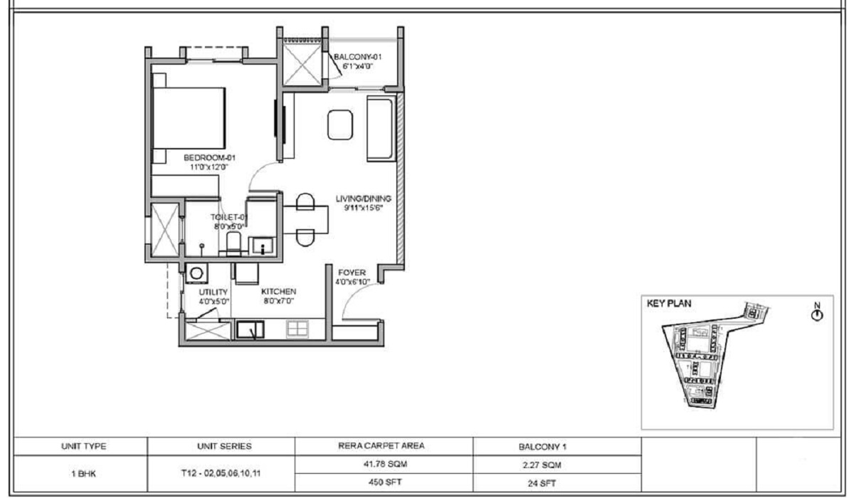 1BHK Floor Plan Birla Ojasvi in RR Nagar, Bangalore