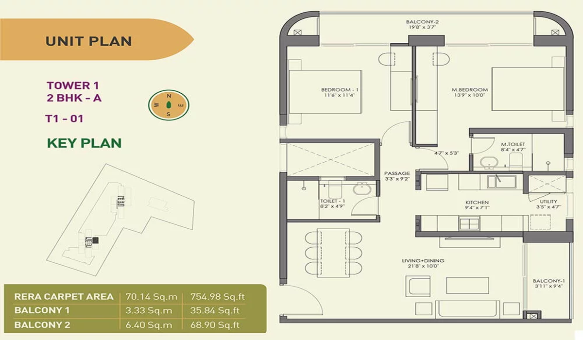 2BHK Floor Plan Birla Tisya in Magadi Road, Rajajinagar Bangalore