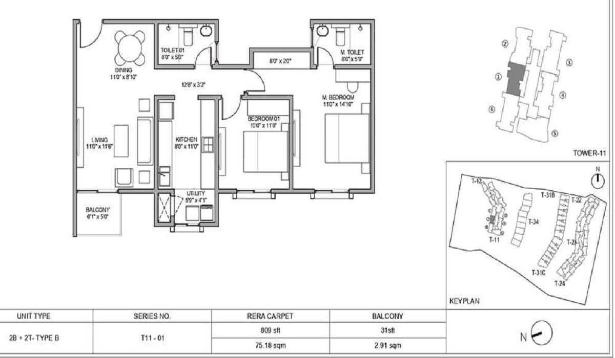 2BHK Floor Plan Birla Trimaya in Shettigere, Devanahalli, Bangalore