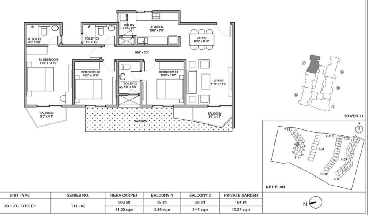 3BHK Floor Plan Birla Trimaya in Shettigere, Devanahalli, Bangalore