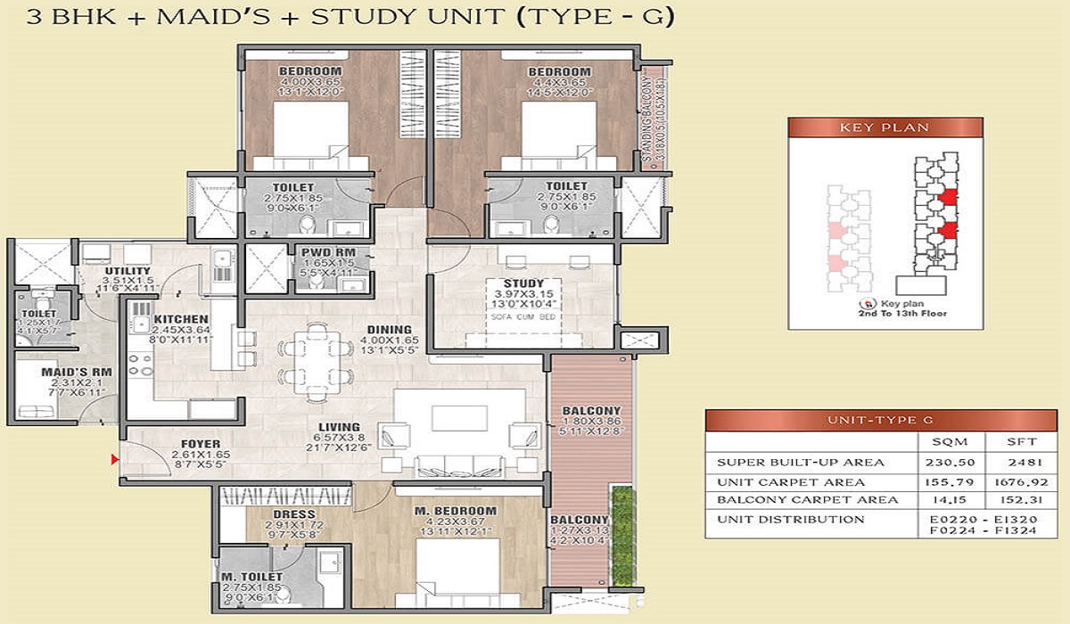 3BHK Floor Plan Brigade Insignia in Yelahanka, Bangalore