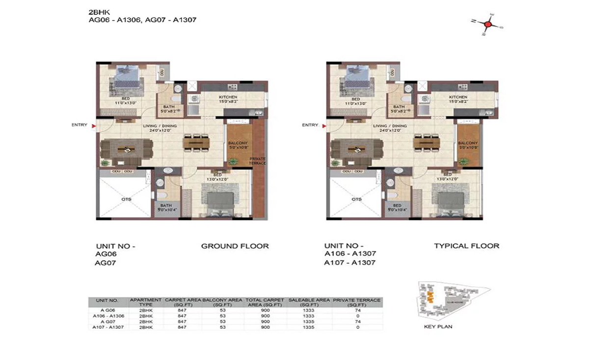2BHK Floor Plan Casagrand Flamingo in HSR Layout, Bangalore