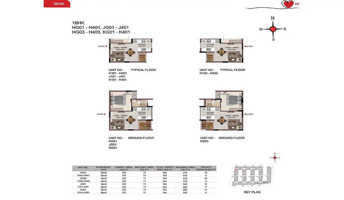 1BHK Floor Plan Casagrand Amor in Bannerghatta Road, Bangalore