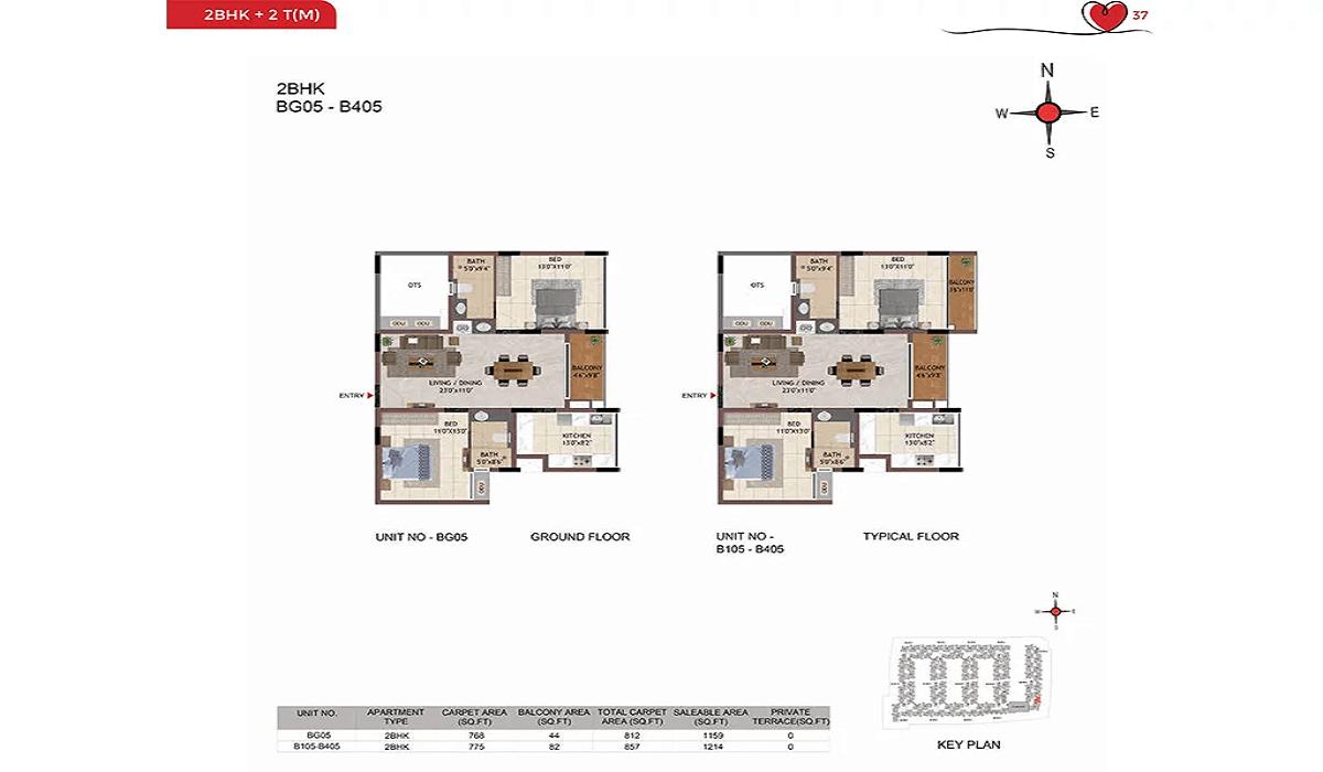2BHK Floor Plan Casagrand Amor in Bannerghatta Road, Bangalore