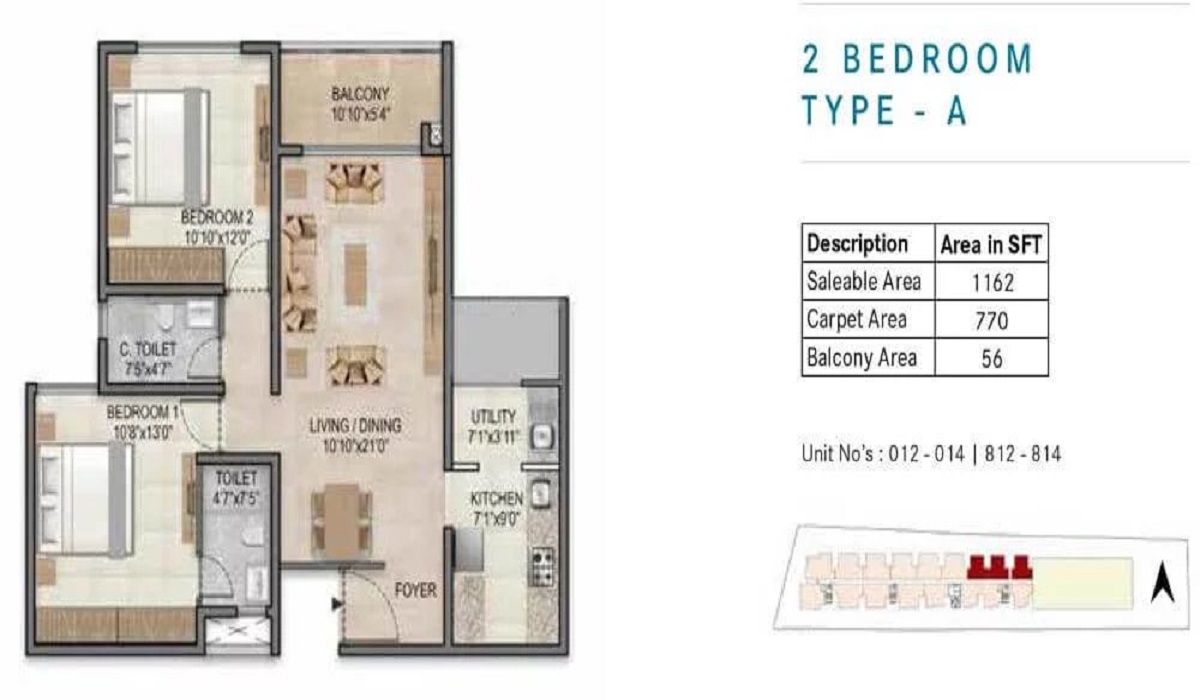 2BHK Floor Plan Century Horizon in Jakkur, Bangalore