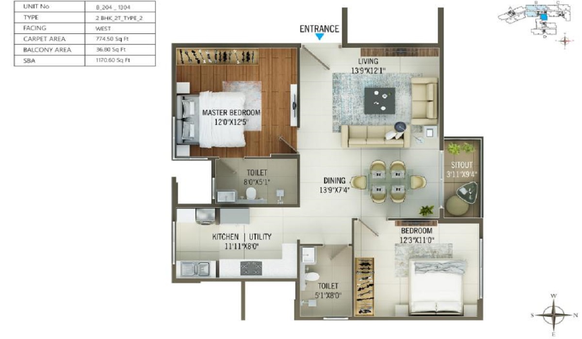 2BHk Floor Plan Concorde Mayfair in Yelahanka, Bangalore