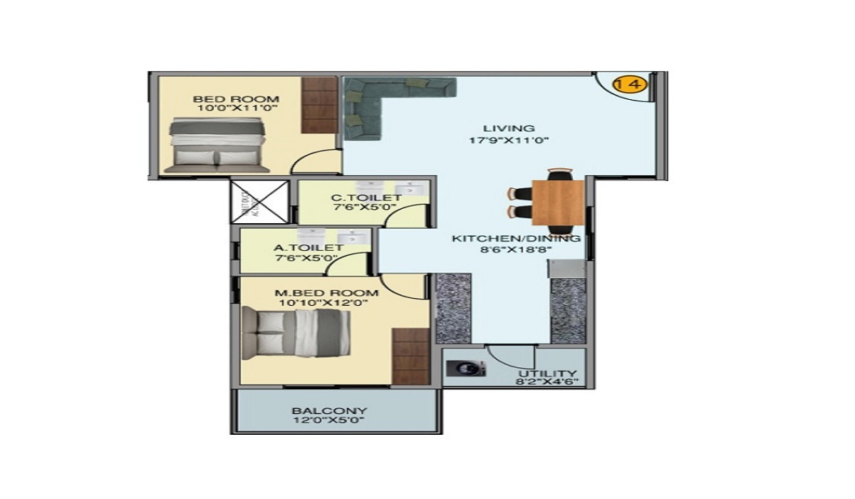 2BHK Floor Plan DS-MAX Sky Shubham in K R Puram, Bangalore
