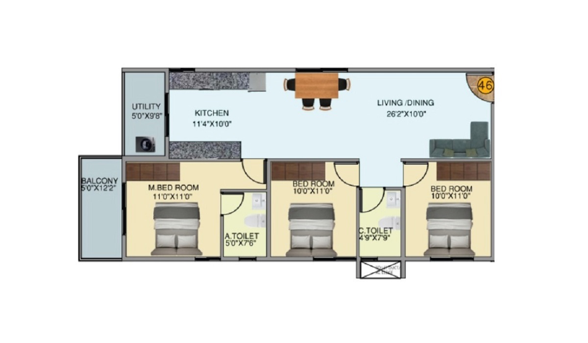 3BHK Floor Plan DS-MAX Sky Shubham in K R Puram, Bangalore