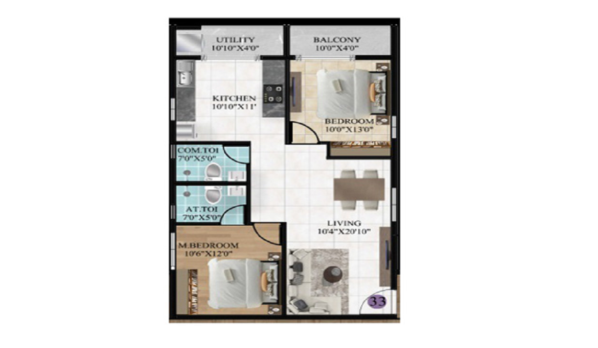 2BHK Floor Plan DS-MAX SkyFields on Soukya Road in Whitefield, Bangalore