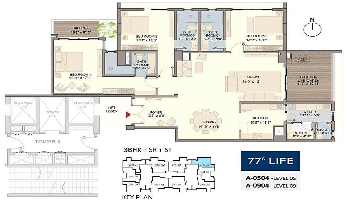 3 BHK Floor Plan Divyasree 77 Life in Yemalur, Bangalore