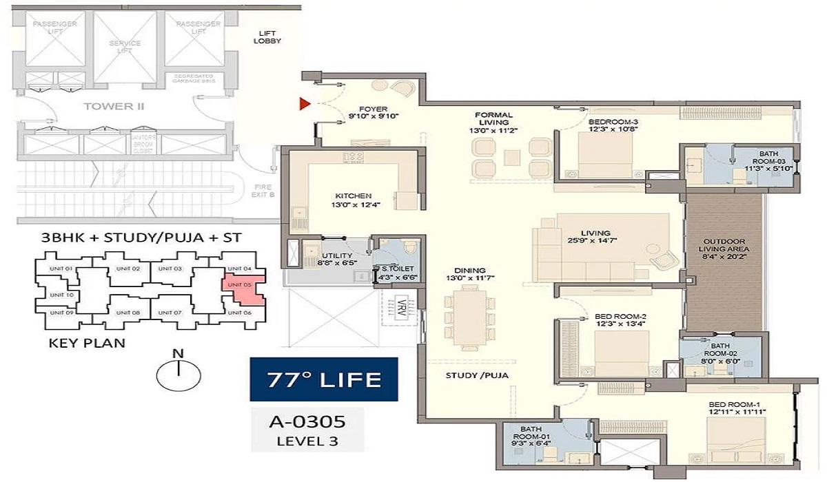 3BHK Floor Plan Divyasree 77 Life in Yemalur, Bangalore