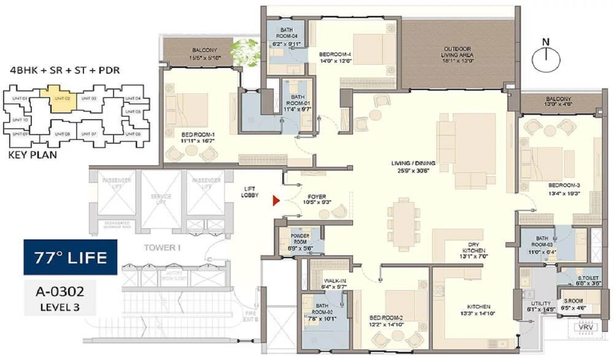 4BHK Floor Plan Divyasree 77 Life in Yemalur, Bangalore