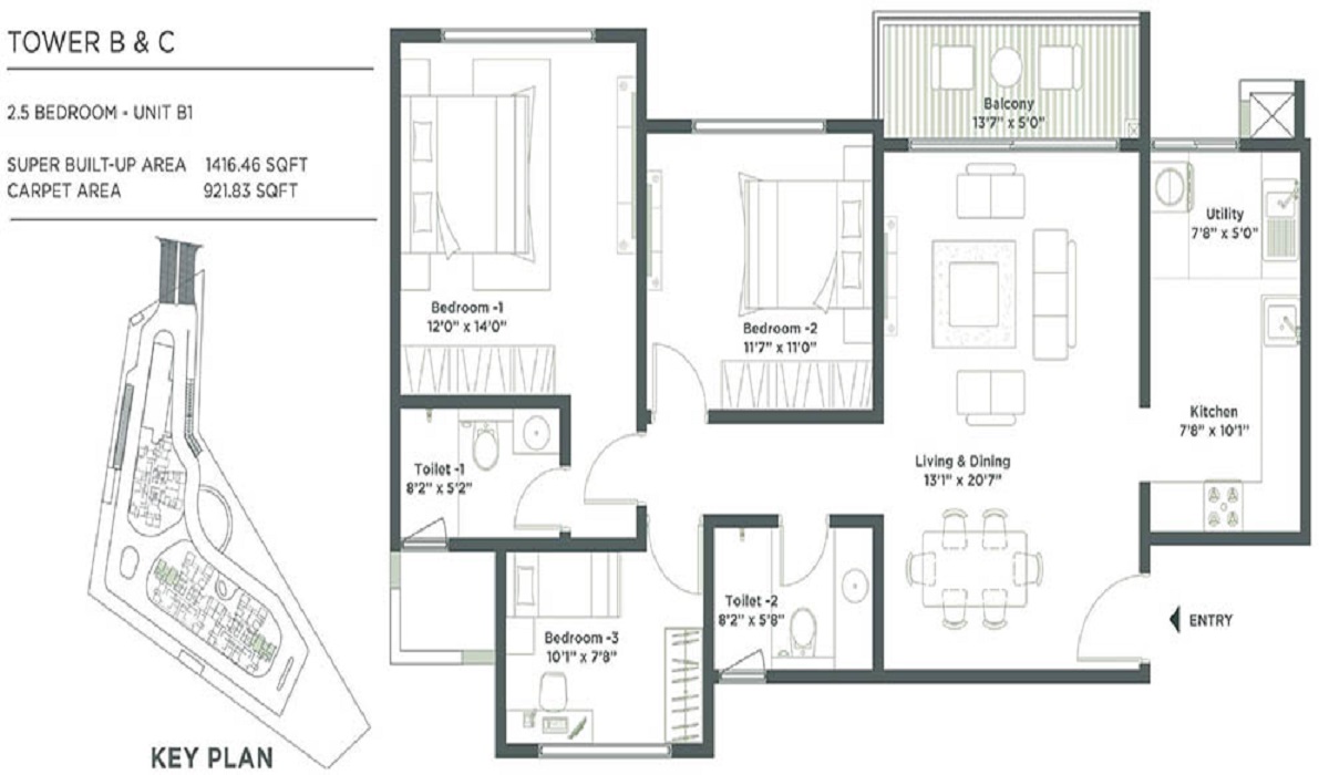 2.5BHK Floor Plan Embassy East Avenue in Whitefield, Bangalore