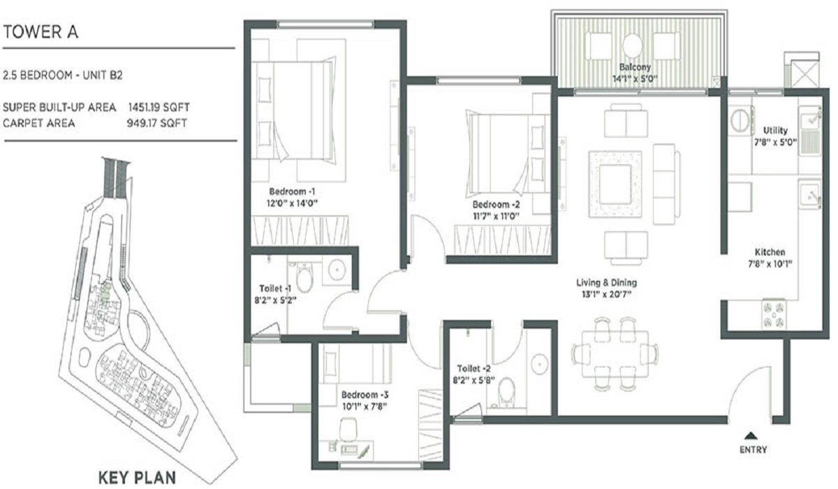 2.5BHK Floor Plan Embassy East Avenue in Whitefield, Bangalore
