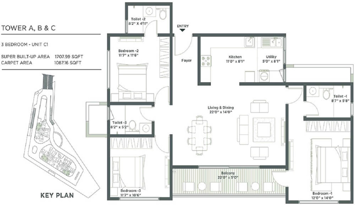 3BHK Embassy East Avenue in Whitefield, Bangalore