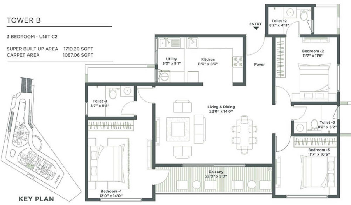 3BHK Floor Plan Embassy East Avenue in Whitefield, Bangalore
