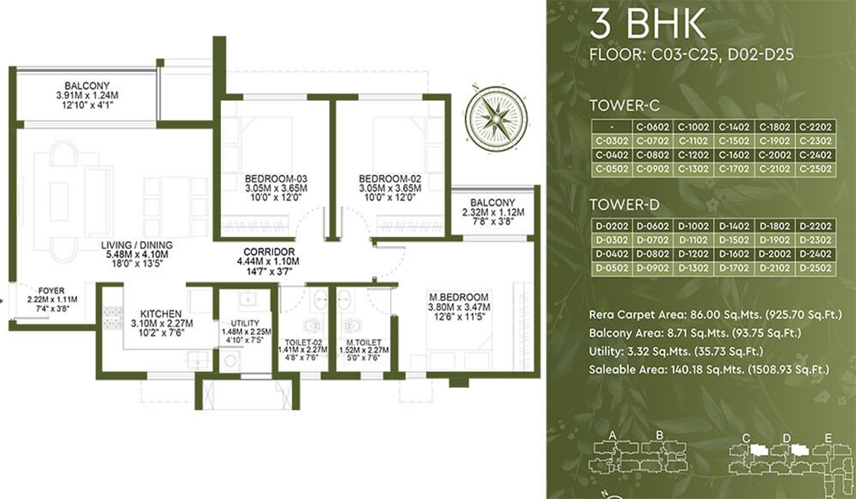 3BHK Floor Plan Godrej Lakeside Orchard in Sarjapur Road, Bangalore