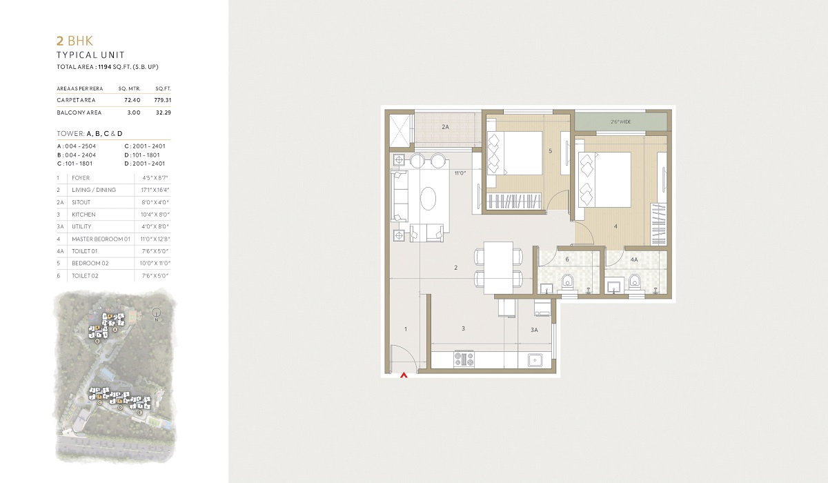 Orchid Life in Gunjur, Bangalore 2BHk floor Plan