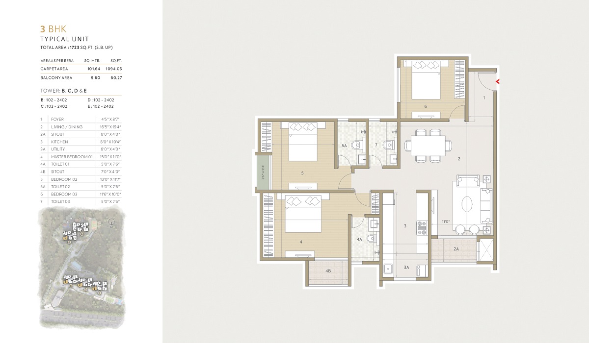 Orchid Life in Gunjur, Bangalore 3BHK Floor Plan