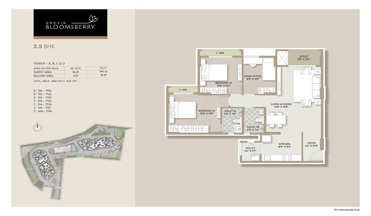 2.5BHK Floor Plan Orchid Bloomsberry in Panathur, Bangalore