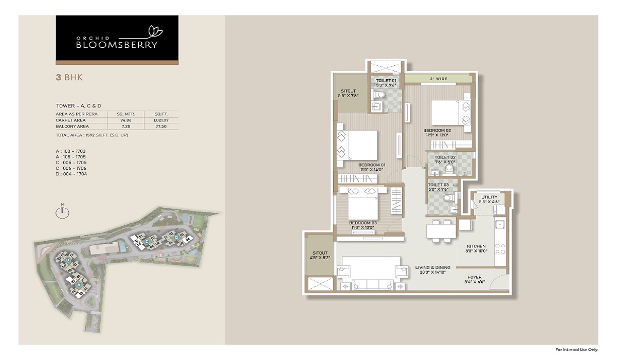 3BHK Floor Plan Orchid Bloomsberry in Panathur, Bangalore