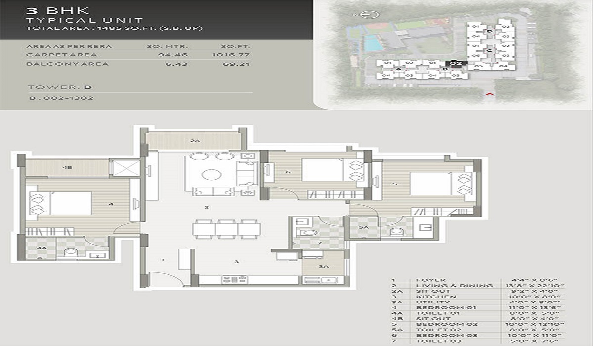 3BHK Floor Plan Orchid Platinum in Whitefield, Bangalore