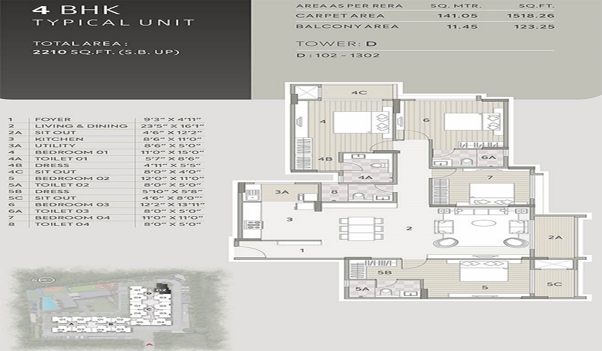 4BHK Floor Plan Orchid Platinum in Whitefield, Bangalore