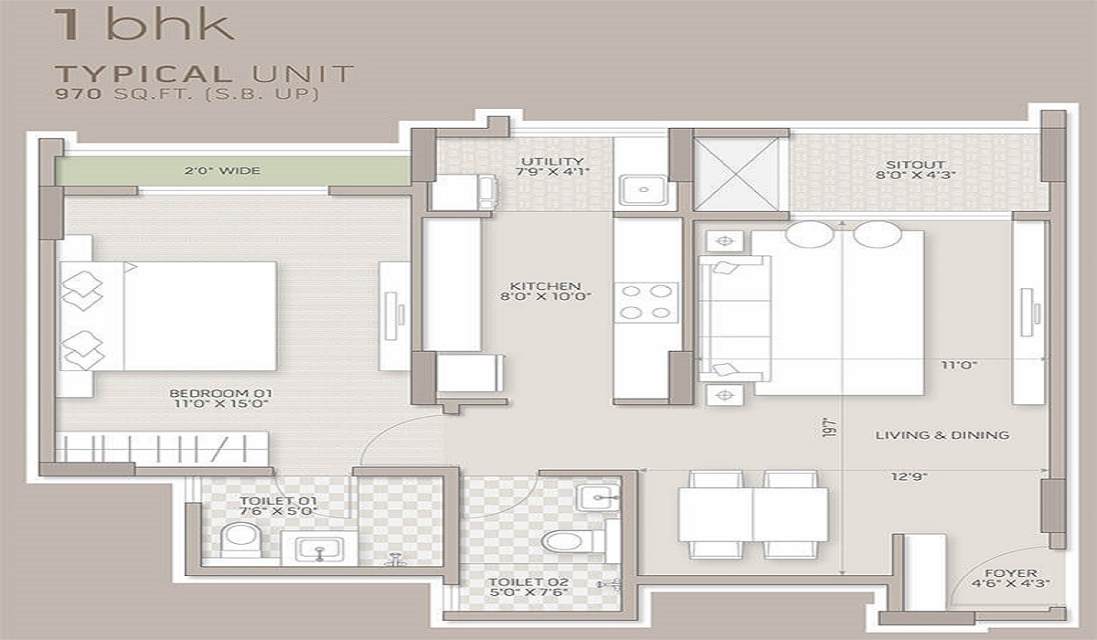 1BHK Floor Plan Orchid Salisbury in Thanisandra, Bangalore