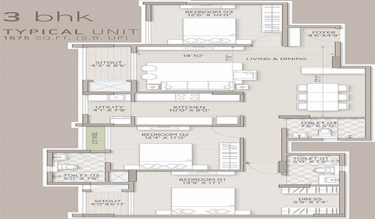 3BHk Floor Plan Orchid Salisbury in Thanisandra, Bangalore