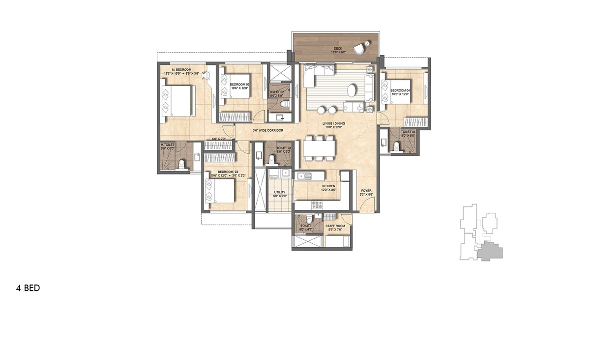 4BHK Floor Plan Lodha Mirabelle at Manyata Tech Park in Thanisandra, Bangalore