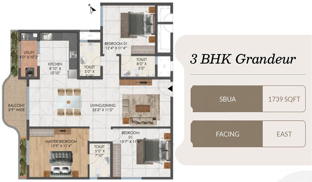 3 BHK Floor Plan Mana Cresta Apartments in Sarjapur Road, Bangalore