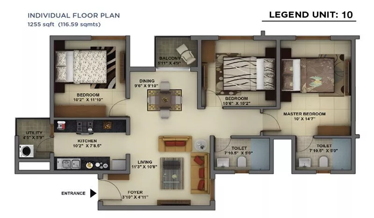 Mantri Energia in Hebbal, Bangalore 3BHK Floor Plan