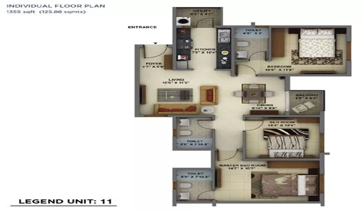 3BHK Floor Plan Mantri Energia in Hebbal, Bangalore