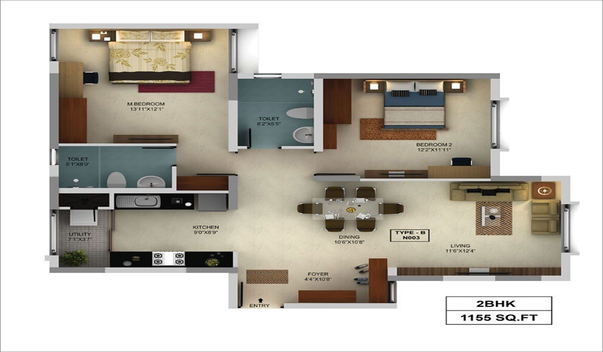 2BHk Floor Plan Mantri Webcity in Hennur Road, Bangalore