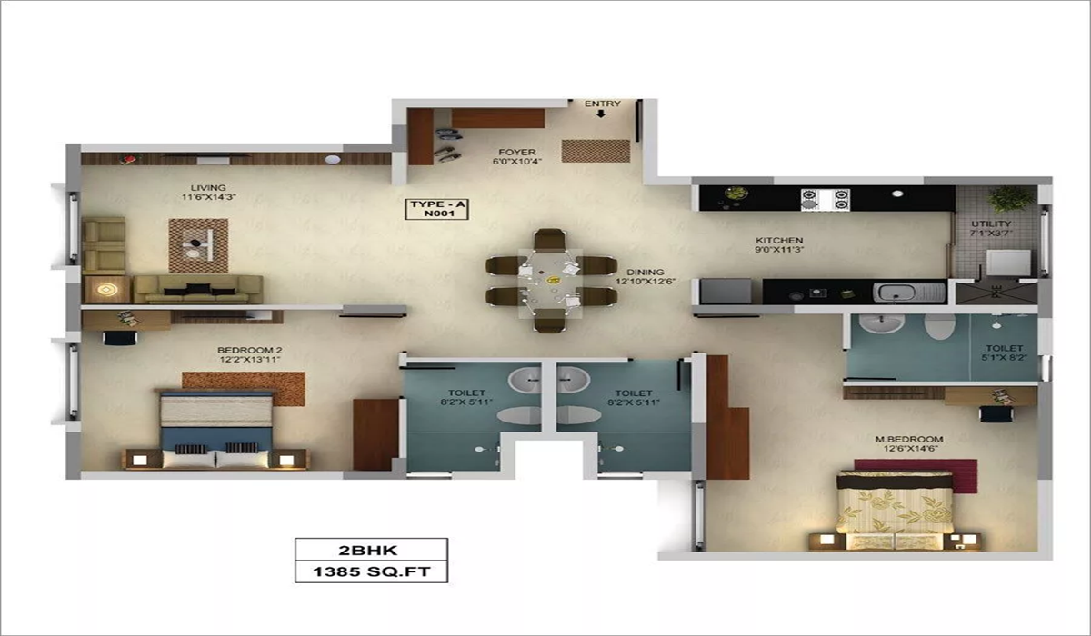 Mantri Webcity in Hennur Road, Bangalore 2BHK Floor Plan
