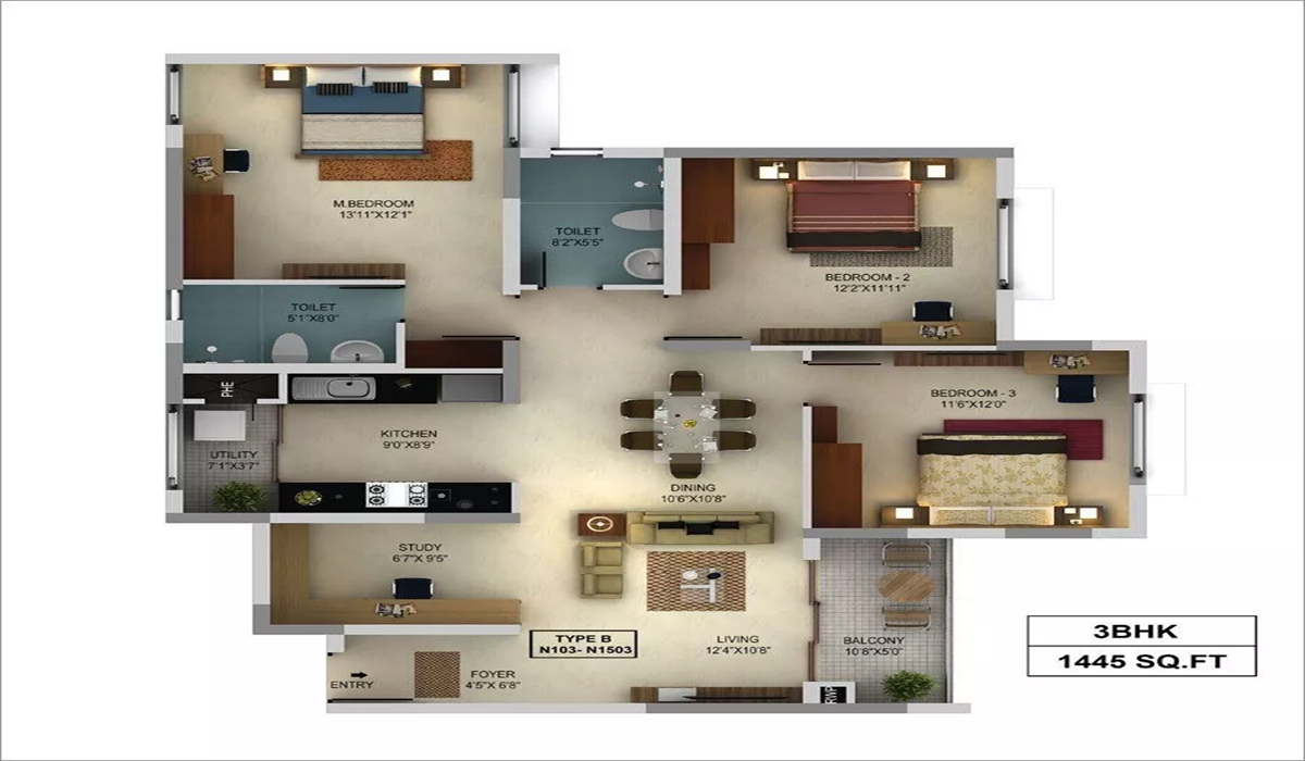 3BHK Floor Plan Mantri Webcity