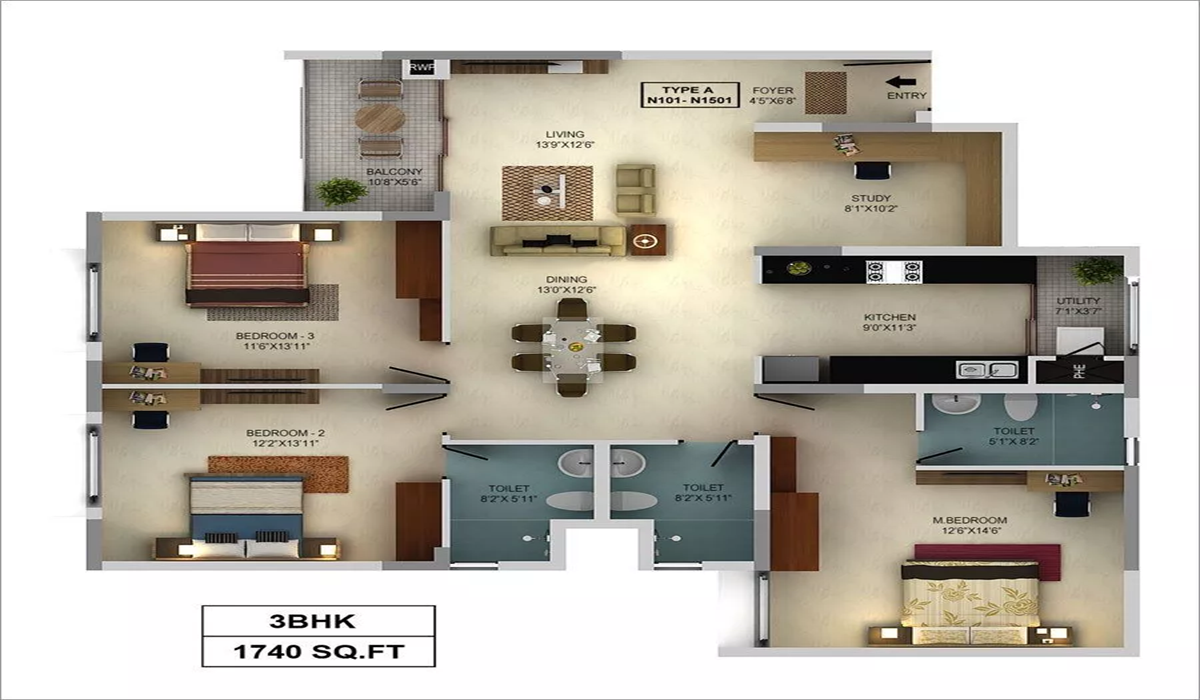 Mantri Webcity 3BHK Floor Plan