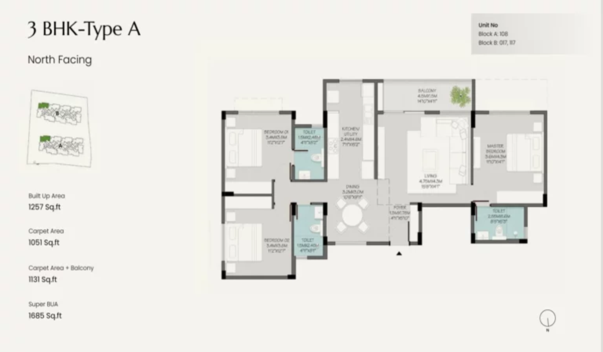 3BHK Floor Plan Green Storeys in Sompura Gate, Sarjapur Road, Bangalore
