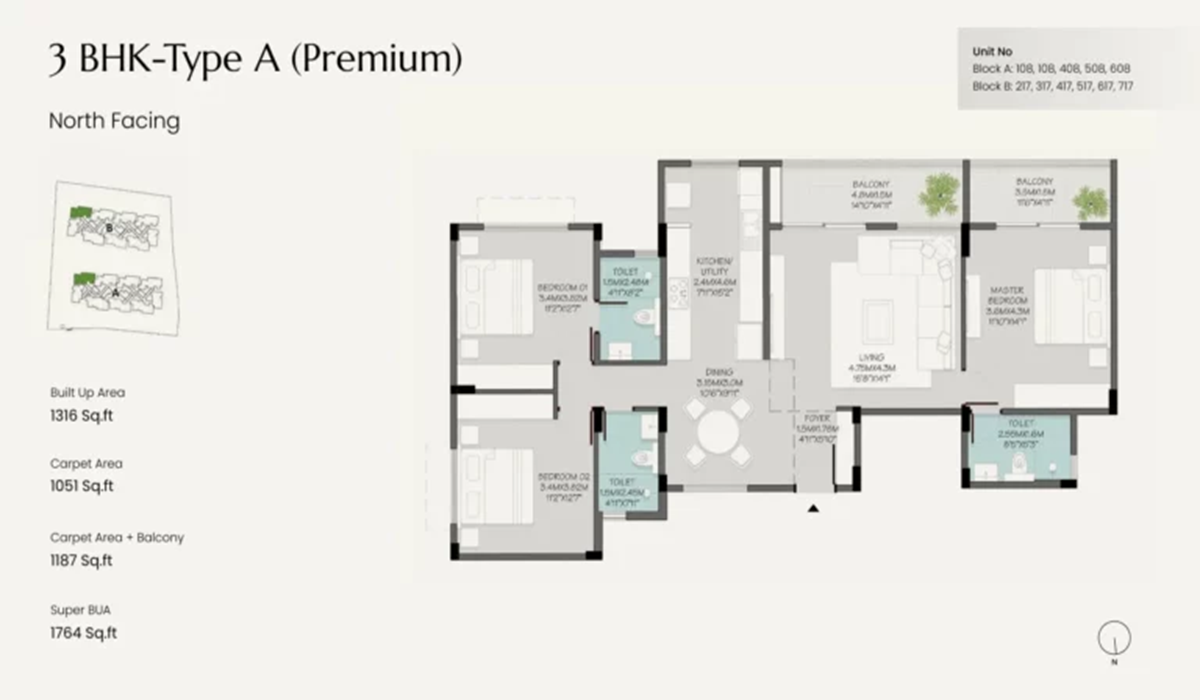 Green Storeys in Sompura Gate, Sarjapur Road, Bangalore 3BHK Floor Plan