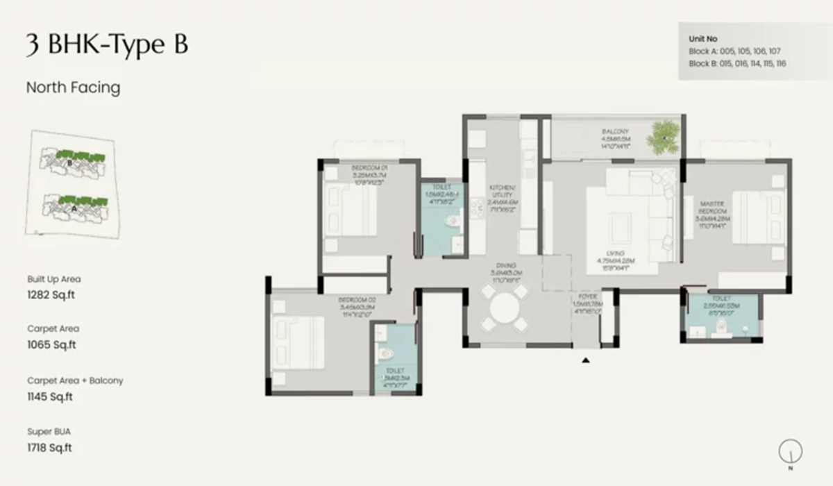 3BHK Floor Plan Green Storeys