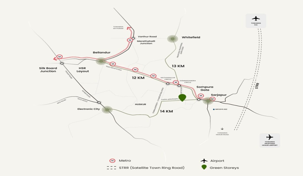 Green Storeys in Sompura Gate, Sarjapur Road, Bangalore Location Map